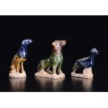 Three glazed pottery figures, two dogs and a pheasant, China, Qing Dynasty, 19th [...]