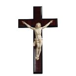 A living Christ in carved ivory. Cristo vivo in avorio scolpito. Cross in purple [...]