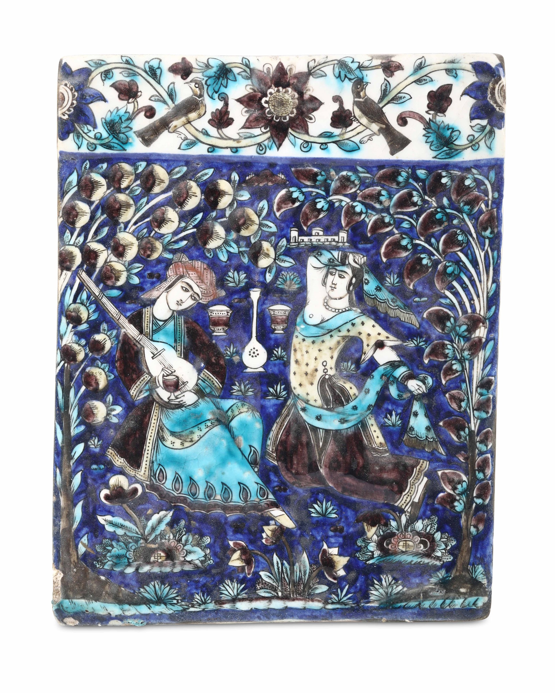 Mattonella Iran, periodo Qajar (1779-1925), XIX secolo, - Ceramica silicea, cm 28 x [...]