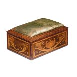 A workbox with a richly carved wooden body, with canopies and allegoric figures in [...]