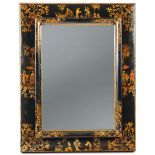 A wooden mirror, lacquered with a black background and decorated with polychrome [...]