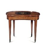 A half-moon shaped table, veneered and inlaid in walnut, bois de rose and violet [...]