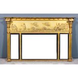 A 19th Century gilt framed overmantle mirror, the moulded cornice with boulle ornament above frieze,