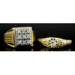 A modern gentleman's 18ct gold mounted all diamond set ring, the square face set with nine small