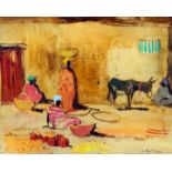 ***Isabelle Del Piano (born 1955) - Two oil paintings - African women with baskets and a donkey,