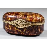 A late 18th Century French Vernis Martin and gold coloured metal mounted oval snuff box, the