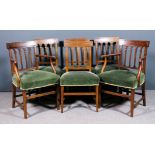 A set of six George III elm dining chairs (including armchairs), the narrow rectangular crest