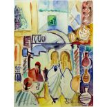 Eddine Sahraoui Schems (born 1948) - Watercolour - Tunisian market scene, 15.5ins x 11.5ins,