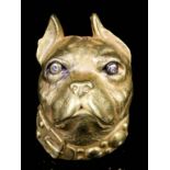 A modern 14k gold diamond set bulldog pattern brooch, the heavily cast textured face with rose