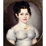 Early 19th Century Continental school - Oil painting - Shoulder length portrait of a young woman