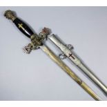 An American Knights Templar Society sword, the etched blade bearing the name of Guy Peck, the