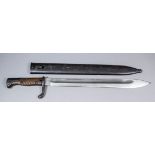 A good World War I German butcher bayonet by Carl Eickhorn, with 14ins bright steel blade, wooden