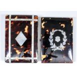 A Victorian tortoiseshell, mother-of-pearl and silver inlaid rectangular card case, the silver