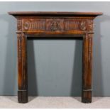 Late Victorian bronzed finish cast iron fireplace of Georgian design with urn and oval paterae