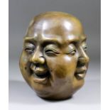 A 19th Century Japanese hollow cast bronze bust of the four-faced Buddha, 8.5ins high, with four