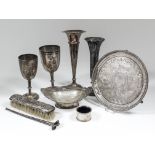 A Victorian silver circular waiter, the bead mounts to pierced border, the centre engraved with