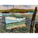 ***William Warden (1908-1982) - Oil painting - "Blue Boat, Rye Harbour", artists board 12ins x