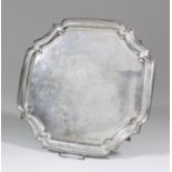 An Elizabeth II square salver of "18th Century" design, with moulded edge and re-entrant corners, on