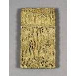 A 19th Century Chinese "Cantonese" ivory card case, the sides profusely carved with figures in