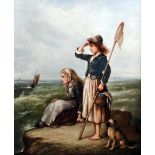 J.Coghan (19th Century School) - Oil painting - "Waiting for Father's Return" or "Shrimp Girl with