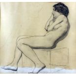 Maurice William Greiffenhagen (1862-1931) - Pencil drawing - Seated nude woman, 11.5ins x 12.