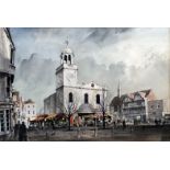 ARR Rowland Hilder (1905-1993) - Watercolour - "Faversham" - View looking towards Town Hall and