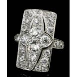 A modern 14ct gold and platinum mounted all diamond set ring in the "Art Deco" manner, the