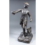 Late 20th Century school - Brown patinated bronze figure of a standing huntsman in 18th Century