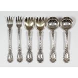 Ten Continental sterling silver fruit spoons and ten matching silver and silver gilt forks, and