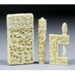 A 19th Century Chinese "Cantonese" carved ivory rectangular card case, the sides deeply carved