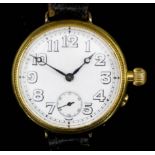 An early 20th Century Continental wristwatch, the white enamel dial with bold Arabic numerals and