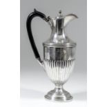 An Edward VII silver urn pattern hot water pot with moulded rim, reeded girdle, part reeded body and