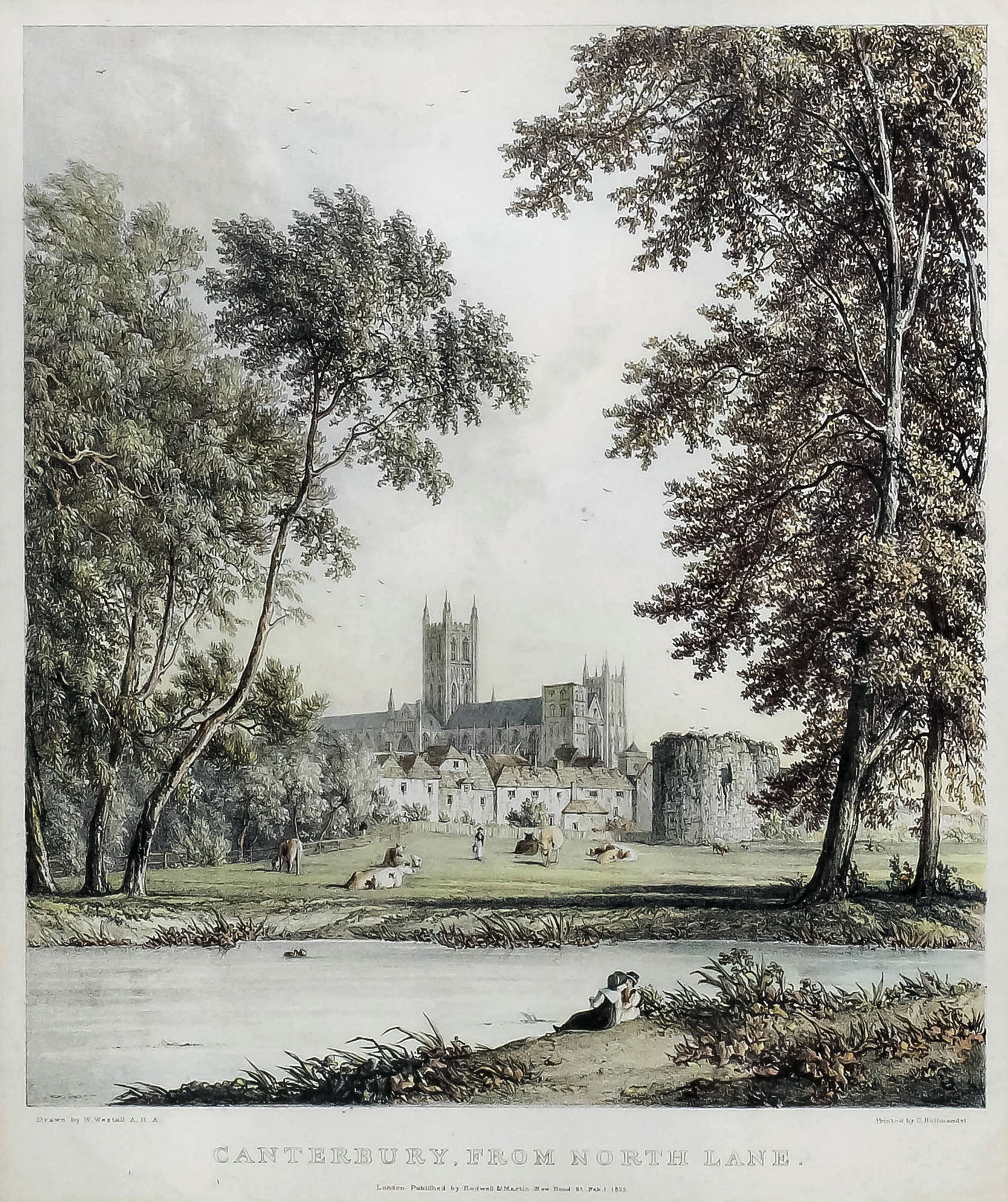 Charles Joseph Hullmandel (1789-1850) - Coloured lithograph - "Canterbury, from North Lane", 11. - Image 2 of 2