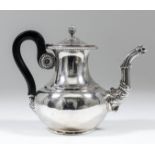 An early 19th Century French silver individual coffee pot, the plain bulbous body with cast spout,