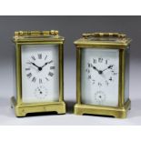 Two late 19th/early 20th Century French carriage timepieces with alarum, one with white enamel