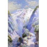 Charles Edward Rowbotham (1856-1921) - Pair of watercolours - Alpine landscape with three figures on