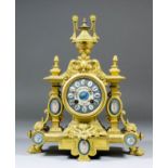 A late 19th Century French gilt metal and porcelain mounted mantel clock by Japy Freres, No.2512,