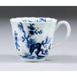 A Worcester blue and white porcelain fluted coffee cup painted with "The Prunus Root" pattern,
