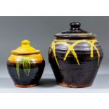 Clive Bowen (born 1943) - A baluster-shaped pottery jar and cover painted in yellow slip with
