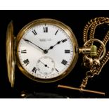 A 20th Century gentleman's 9ct gold half hunting cased keyless pocket watch, No. 690946, the white