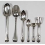 Four George III Irish silver Old English pattern table spoons, each engraved with initials "H.I.