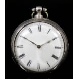 A George IV silver pair cased verge pocket watch by William Dawson of London, No. 15897, the white