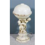 An early 20th Century Italian alabaster electric table lamp with plain removable circular domed