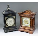 A late 19th Century German walnut cased mantel clock by Lenzkirsch and retailed by E. Dobell of