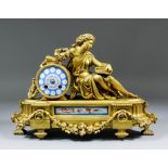 A late 19th Century French gilt metal and porcelain mounted mantel clock by Japy Freres, No. 0354,