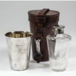 A George VI silver mounted and slice cut glass cylindrical spirit flask by Roberts & Belk, Sheffield