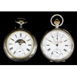 A late 19th Century German steel cased keyless cased double sided calendar pocket watch, the white