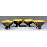 Clive Bowen (born 1943) - Four high-footed pottery bowls, the exterior painted with a yellow slip on