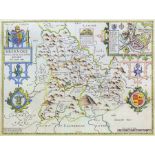 John Speed (1552-1629) - Coloured engraving - "Breknoke both Shyre and Towne Described" - A map of