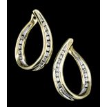 A pair of modern 9ct gold mounted all diamond set hoop pattern earrings (for pierced ears), each set
